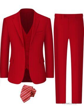 Men's 3 Piece Suit Set Slim Fit One Button Blazer Vest Pants Tie Formal